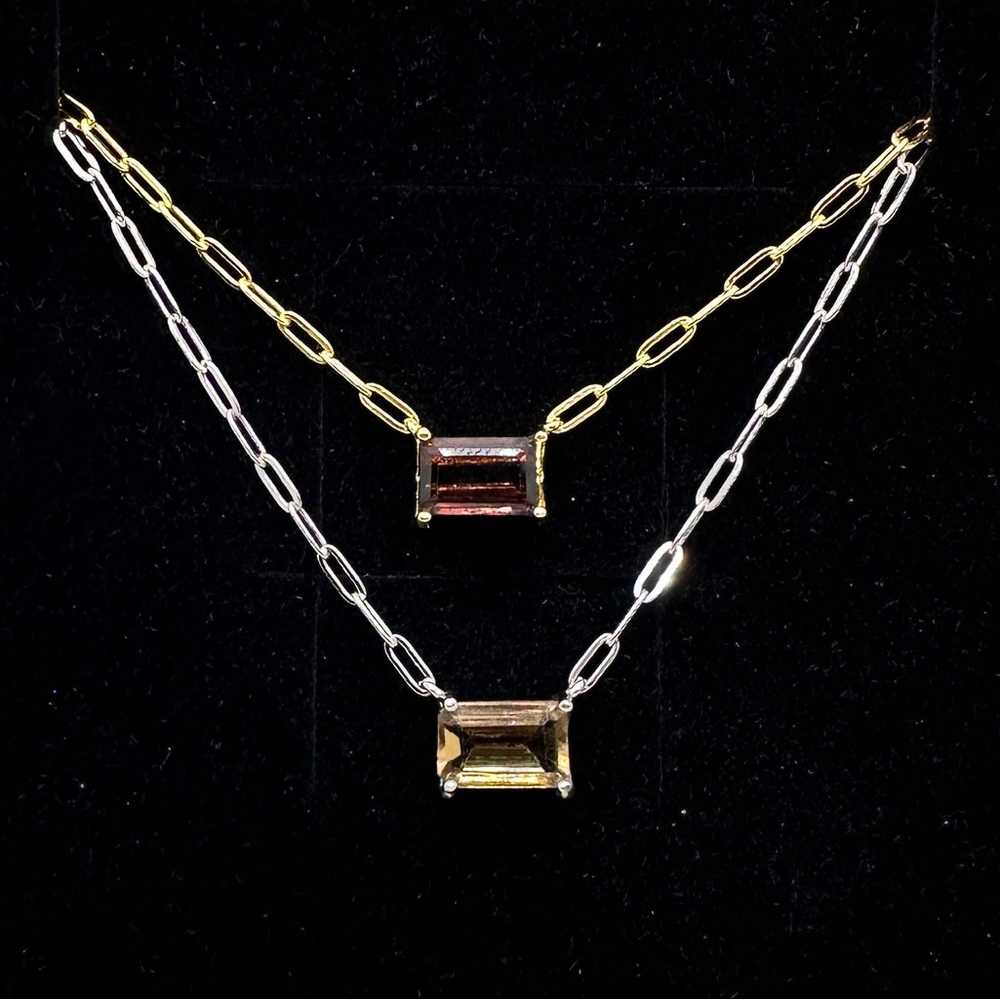 Tourmaline paper clip necklace sterling silver 18k